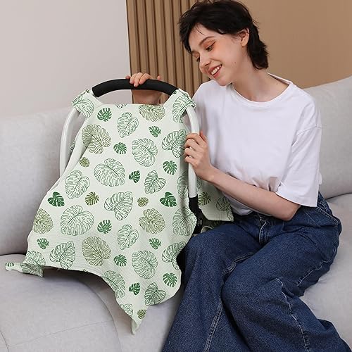 100% Muslin Cotton Car Seat Cover Baby, Carseat Canopy Cover, Universal Fit Stroller Covers for Boys and Girls (Roman Green) - Jamouz