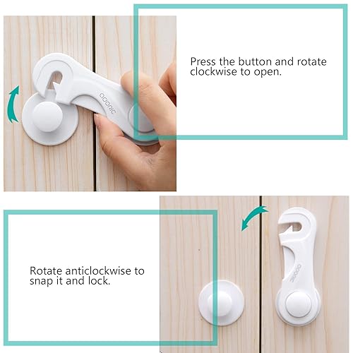 Cabinet Locks - Adoric Life Child Safety Locks 4 Pack - Baby Safety Cabinet Locks - Baby Proofing Cabinet Kitchen System with Strong Adhesive Tape - Jamouz