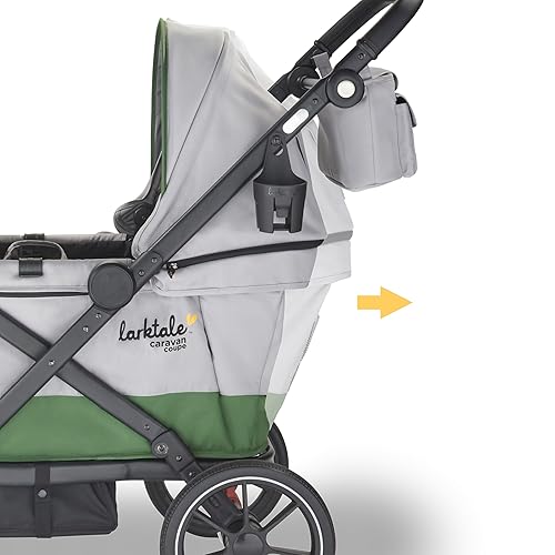 Larktale Caravan Coupe - Compact 2-Seater Stroller Wagon with Small Fold - Adjustable Canopies Included - Gray/Green - Jamouz