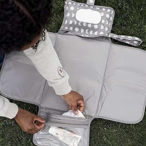 Tiny Twinkle Portable Diaper Changing Pad, Foldable Waterproof Baby Change Pad for Newborn Girl & Boy with Smart Wipes Pocket (Beige Checkers) - Jamouz