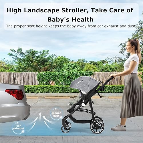 INFANS 2 in 1 Baby Stroller, High Landscape Infant Stroller & Reversible Bassinet Pram, Foldable Pushchair with Adjustable Canopy, Cup Holder, Storage Basket, Suspension Wheels (Grey) - Jamouz