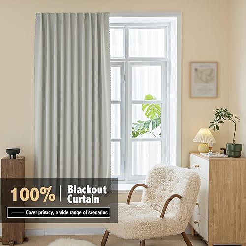 Anytime Autohesion Curtains, Suitable for Windows and Bedroom Blackout Curtains, Thermal Insulated Small Adhesive Blackout Curtains for The Kitchen. 1 Panel (White Grey 35W48L) - Jamouz