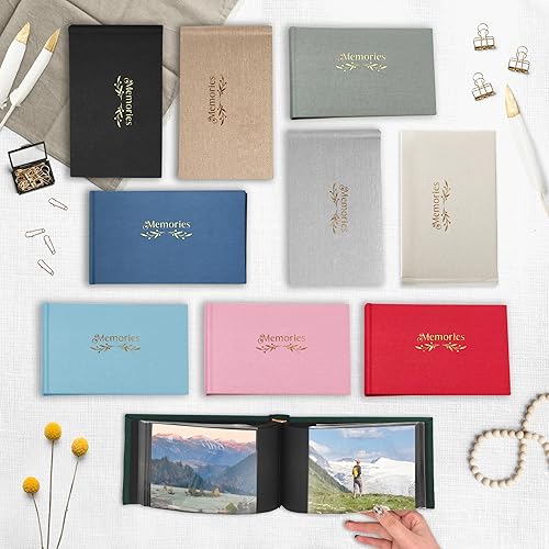 Holoary Small 4x6 Photo Album, Linen Hard Cover, Holds 50 Photos, Black Page Traditional Book Bound, Mini Brag Book Baby Album, Ideal For Wedding, Family Pictures, Gifts, Anniversary (Sky blue) - Jamouz