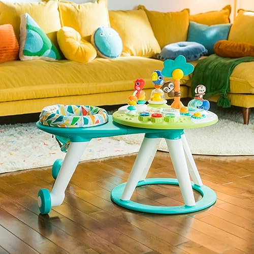 Bright Starts Around We Go 2-in-1 Baby Walker, Discovery Activity Center and Table, Tropic Cool, Ages 6 Months+ - Jamouz