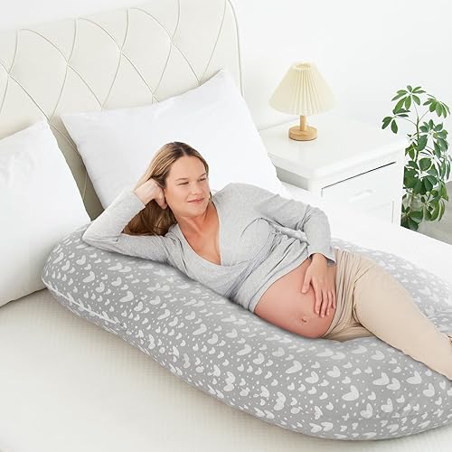 Pregnancy Pillow Cover U-Shaped, Super Soft Replacement Cover Fits Most 55/57 Inch Maternity Pillow, Full Body Pregnancy Pillow Case, Universal Fit, Grey Hearts Print - Jamouz