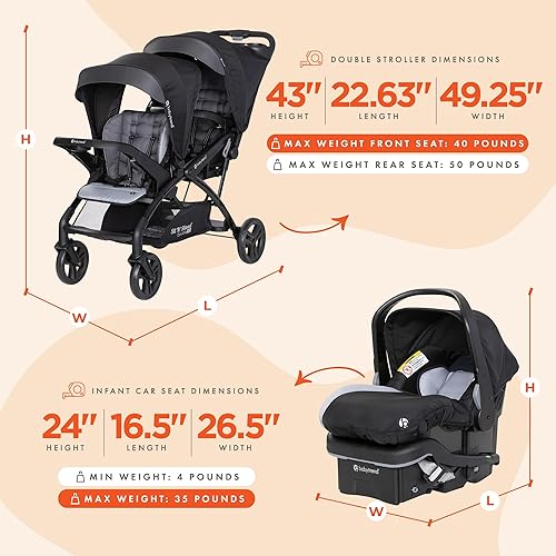 Baby Trend Double Stroller with 2 EZ-Lift Plus Infant Car Seats, Sit N' Stand, Stormy - Jamouz