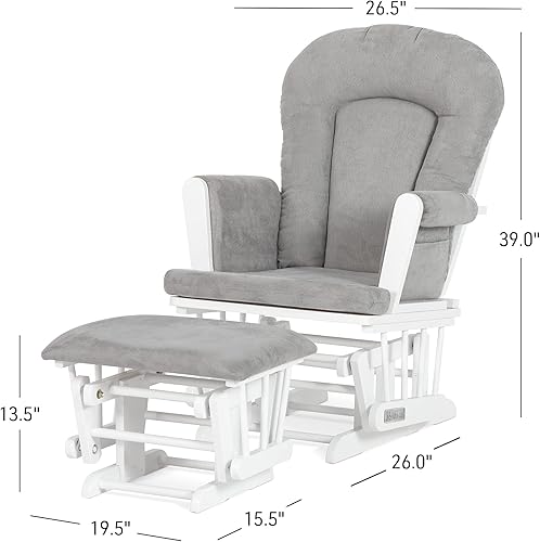Child Craft Glider Rocker & Ottoman Set, Thick Padded Cushions, Storage Pockets, Solid Wood Base (Matte White & Gray) - Jamouz