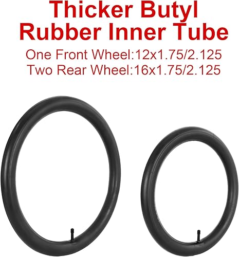 16' Back and 12' Front (2+1) Wheel Replacement Inner Tubes,Stroller Tire Tube Replacement for Compatible with Revolution SE/Pro/Flex/SU(Rear 16×1.75/2.125, Front 12/12.5×1.75/2.25) - Jamouz