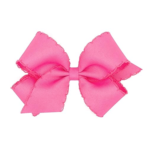 Wee Ones Girls' Classic Grosgrain Moonstitch Edge Hair Bow on a WeeStay Hair Clip, Medium, White with Light Pink - Jamouz