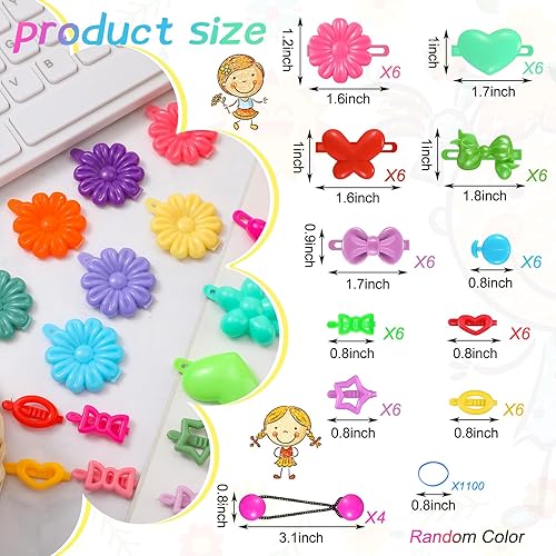 WILLBOND 1184 Pcs Hair Barrettes for Girls, Kids Barrettes Accessories Self Hinge Elastic Hair Ties Bands Assorted Ponytail Holders Cartoon Design Baby Clip Multicolor Rubber Band for Toddler - Jamouz