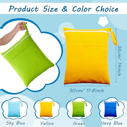 Shappy 4 Pcs Wet Dry Bag for Baby Cloth Diapers Waterproof Wet Bag Washable Travel Reusable with 2 Pocket for Travel Beach Pool(Blue, Purple, Pink, Orange) - Jamouz