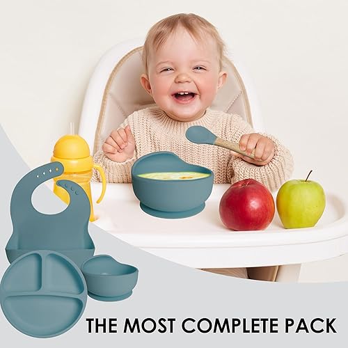 Bluet B- Silicone Baby Feeding Set - Baby Led Weaning Supplies - Baby Spoons, Suction Bowl - Plate - Baby Utensils Set - Silicone Feeding Set for Baby First Foods, Infant Eating - 8pcs - Purple - Jamouz