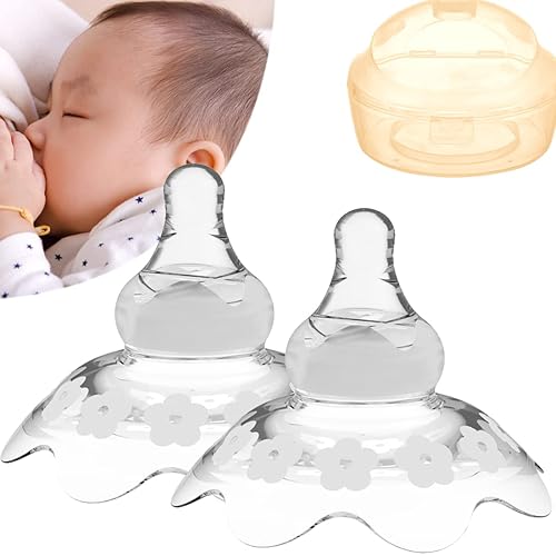 Nipple Shields for Nursing Newborn 2 Count, Upgraded for Protecting Inverted & Sore Nipples, Assisting Latch Difficulties, Great for Breastfeeding Mothers, Carrying Case Included - Jamouz