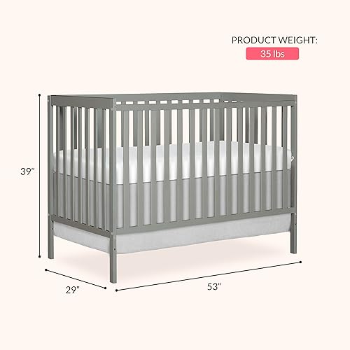 Synergy 5-In-1 Convertible Crib In White, made of New Zealand Pine wood, JPMA & Greenguard Gold Certified, features 3 mattress height settings - Jamouz
