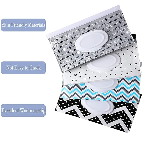 FEBSNOW 4 Pack Baby Wipe Dispenser, Portable Refillable Wipe Holder, Baby Wipes Container, Wipe Dispenser, Reusable Travel Wet Wipe Pouch (Geometric) - Jamouz