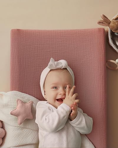 Blissful Diary Muslin Changing Pad Cover for Girls Boys, Ultra Soft Breathable Cotton, Baby Diaper Change Table Pad Covers, 2Pack (Roman Green&Leaf) - Jamouz