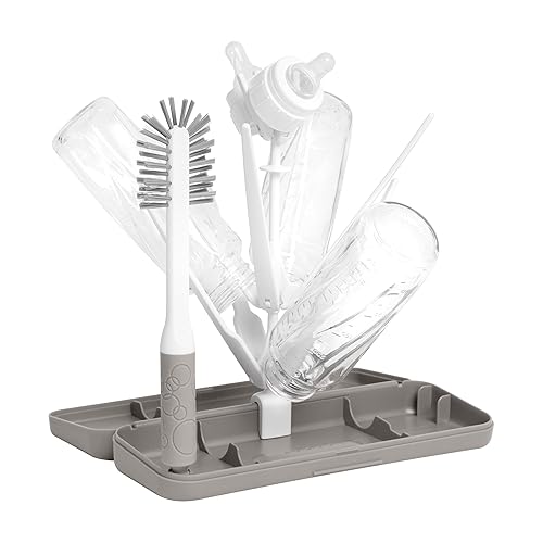Ubbi On-The-Go Drying Rack and Brush Set, Includes Travel Case and Bottle Brush for Compact Storage, Holds Up to 8 Bottles, Baby Travel Accessories, Gray - Jamouz