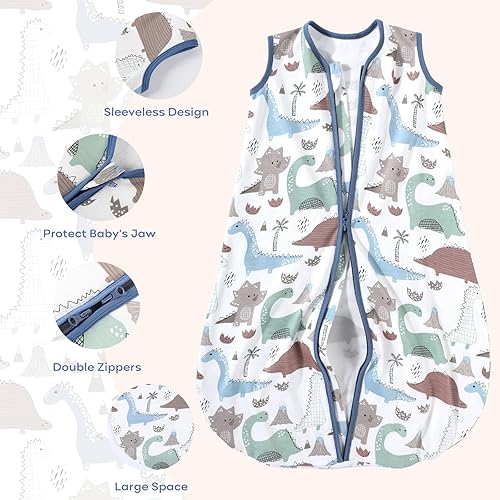 Yoofoss Baby Sleep Sack 6-12 Months Wearable Blanket for Babies 100% Cotton 2-Way Zipper TOG 0.5 Toddler Sleeping Sack 3 Pack, Soft Lightweight Sleep Sacks - Jamouz