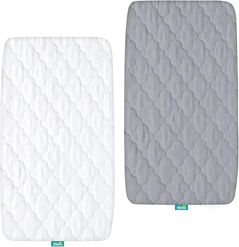 Bassinet Mattress Pad Cover Waterproof, Quilted Mattress Protector Sheets Fits All Mainstream Bassinet - Rectangle, Oval, Hourglass, 2 Pack, Ultra Soft Breathable, White and Grey - Jamouz