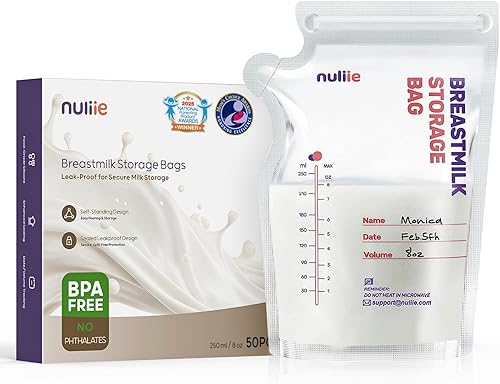 Nuliie 120 Pcs Breastmilk Storage Bags, 8 OZ Breast Milk Storing Bags, BPA-Free, Milk Storage Bags with Pour Spout for Breastfeeding, Self-Standing Bag, Space Saving Flat Profile - Jamouz
