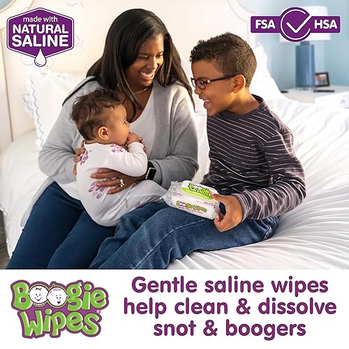 Saline Nose Wipes by Boogie, for Baby & Kids, Face, Hand & Body, FSA/HSA Eligible, Made with Vitamin E, Aloe, and Natural Saline, Unscented, 30 Count (Pack of 6) - Jamouz
