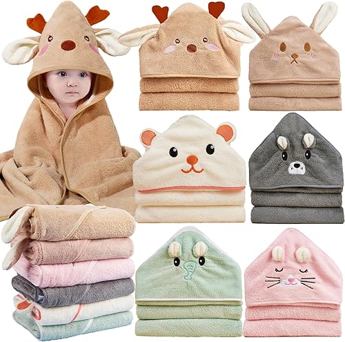 6pack Hooded Baby Towels, Premium Ultra Soft Absorbent Coral Fleece Baby Bath Towel for Newborns, Toddlers, and Kids, 32x32 in Natural Baby Stuff Towel with Hood for Boy and Girl - Jamouz