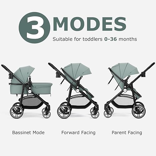 INFANS 2 in 1 Baby Stroller, High Landscape Infant Stroller & Reversible Bassinet Pram, Foldable Pushchair with Adjustable Canopy, Cup Holder, Storage Basket, Suspension Wheels (Grey) - Jamouz