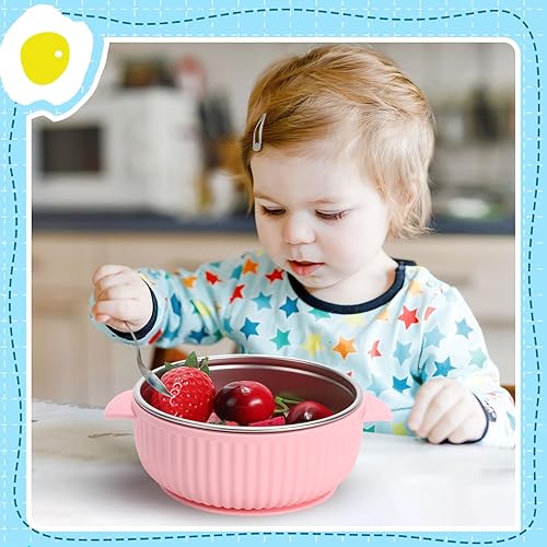 Nuogo 6 Pcs 304 Stainless Steel Baby Bowls with Removable Silicone Shell Toddler Bowls Kids Anti Scald Snack Container for Food Feeding, Dishwasher Safe(Mixed Series Color,Suction-a) - Jamouz