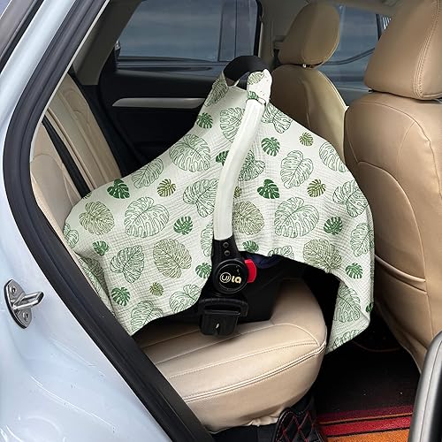 100% Muslin Cotton Car Seat Cover Baby, Carseat Canopy Cover, Universal Fit Stroller Covers for Boys and Girls (Roman Green) - Jamouz