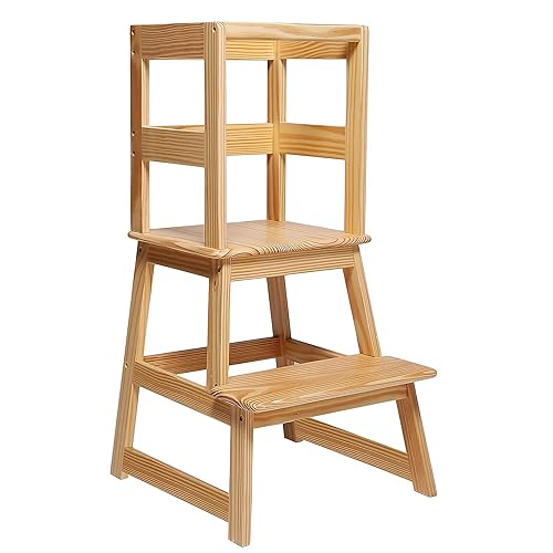 SDADI Kids Kitchen Step Stool Holds up to 150 Pounds with Safety Rail, White - Jamouz