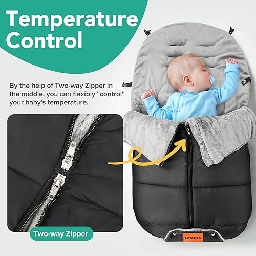 Warm Bunting Bag, Universal Stroller Cover for Winter Sleeping Bag Blanket Cold Weather, Waterproof Toddler Footmuff (Black, Large) - Jamouz