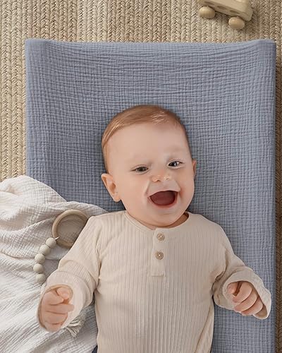 Blissful Diary Muslin Changing Pad Cover for Girls Boys, Ultra Soft Breathable Cotton, Baby Diaper Change Table Pad Covers, 2Pack (Roman Green&Leaf) - Jamouz