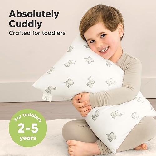 Toddler Pillow with Pillowcase - 13x18 My Little Cuddly Pillow, Viscose Derived From Bamboo Nursery Toddler Pillows for Sleeping,Kids Pillow,Small Travel Pillows,Mini Toddler Bed Pillow (Meadow) - Jamouz