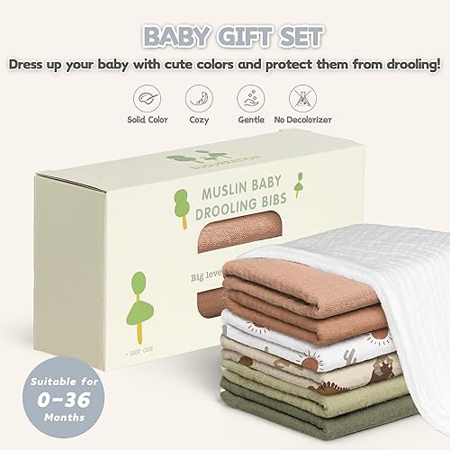 Susurration Muslin Baby Drool Bibs 6Pack Soft Triangular Adjustable Baby Bandana Bibs for Unisex Baby Girls & Boys - Jamouz