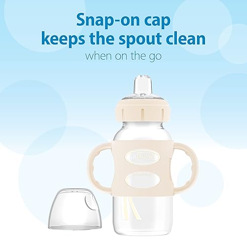 Dr. Brown's Milestones Wide-Neck Sippy Spout Bottle with 100% Silicone Handles, Easy-Grip Handles with Soft Sippy Spout, 9oz/270mL, Green & Gray, 2-Pack, 6m+ - Jamouz