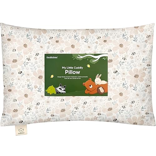 Toddler Pillow with Pillowcase - 13x18 My Little Cuddly Pillow, Viscose Derived From Bamboo Nursery Toddler Pillows for Sleeping,Kids Pillow,Small Travel Pillows,Mini Toddler Bed Pillow (Meadow) - Jamouz