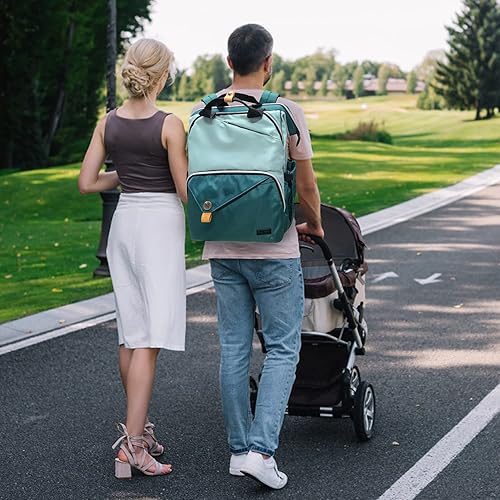 Hap Tim Diaper Bag Backpack,Large Capacity Travel Back Pack Maternity Baby Nappy Changing Bags, Double Compartments with Stroller Straps,Waterproof, Mint Green Black(US7340-GB) - Jamouz