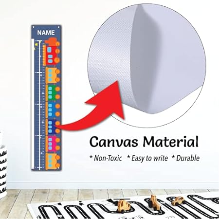 Personalized Kids Canvas Growth Chart, Height Chart, Growth Chart Banner, Train - Jamouz