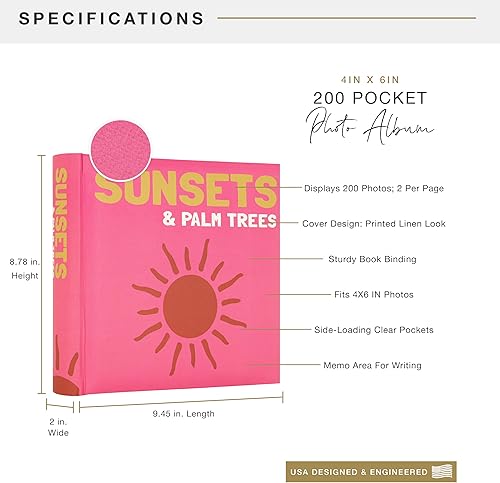 MCS 200-Pocket Fabric Baby 4x6 Photo Album with Writing Space, 8.5 x 8.5 Inches, Baby Pink - Jamouz