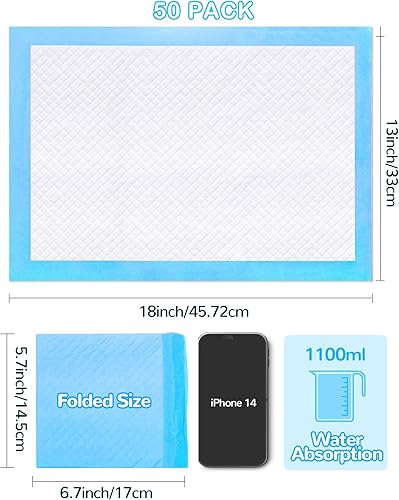 Disposable Changing Pad Pack of 50 Baby Incontinence Pad Diaper Changing Pads UnderPads Ultra Soft Super Absorbent Waterproof Mat 13 x18 in - Jamouz