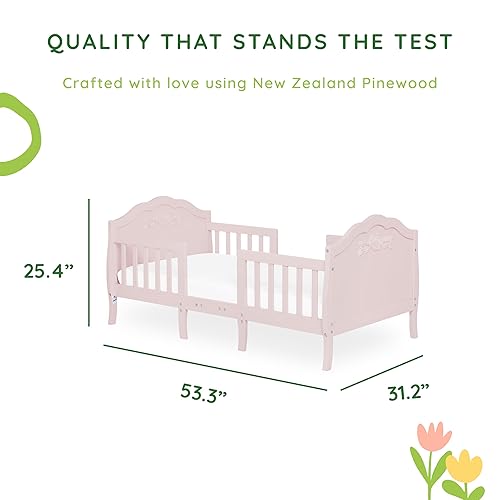 Rose 3-in-1 Convertible Toddler Bed in Blush Pink, Greenguard Gold Certified, JPMA Certified, Safety Rails, Made of Sustainable New Zealand Pinewood - Jamouz