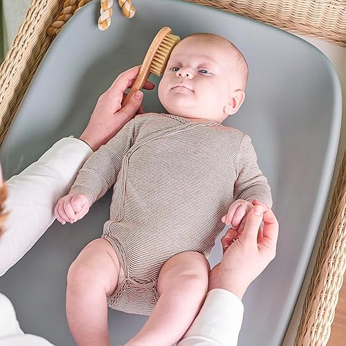 Nattou Softy Changing Pad - Wipeable Baby Changing Mat- Durable, Water-Resistant, Cocoon Shape with Honeycomb Bottom Grips BPA-Free, Assimilates Room Temperature - Grey - Jamouz