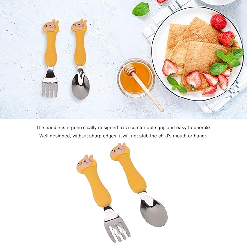 Fork Spoon Stainless Steel Cartoon Pp Stainless Steel Forking Cute Tableware Kitchen Animals Cooking Tableware for Kid, Silver Spoons (Squirrel) - Jamouz