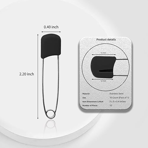 Lxnoap 10 pcs Cloth Diaper Pins Stainless Steel Traditional Safety Pin (Black) - Jamouz