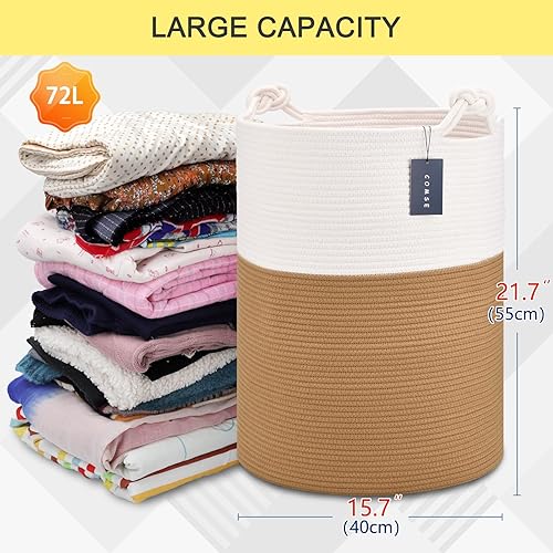 COMSE Extra Large Blanket Basket, High Storage Basket, Tall Rope Laundry Basket, 15.7”x 21.7”, Cotton Rope Basket, XXXL Laundry Basket, Toy Basket, Clothes Baskets,White/Cadet Blue/Navy Blue - Jamouz