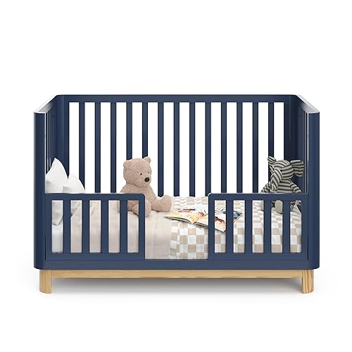 Storkcraft Santos 3-in-1 Convertible Crib (White with Natural) – GREENGUARD Gold Certified, Fits Standard Crib Mattress, Converts to Toddler Bed, Modern Style, Rounded Designer Details - Jamouz