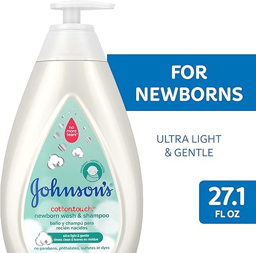 Johnson's CottonTouch Newborn Baby Wash & Shampoo with No More Tears, Sulfate-, Paraben- Free for Sensitive Skin, Made with Real Cotton, Gently Washes Away Dirt & Germs, 27.1 fl. oz - Jamouz