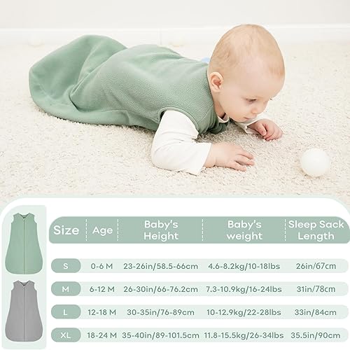 Looxii Fleece Baby Sleep Sack 0-6 Months 2 Pack 1.5 TOG Baby Wearable Blanket with 2-Way Zippers Soft Warm Toddler Sleeping Sack - Jamouz