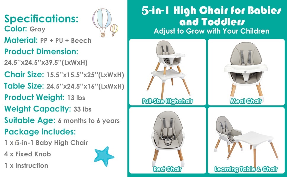 specification of this baby eat & grow high chair