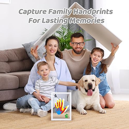 Family Handprint Kit, DIY Craft Keepsake Frame, Baby Hand Print Kits, Family Gifts for New Mom, New Parents, Grandparents, Father's Day, Mother's Day, Anniversary, 6 Non -Toxic Paints (White) - Jamouz